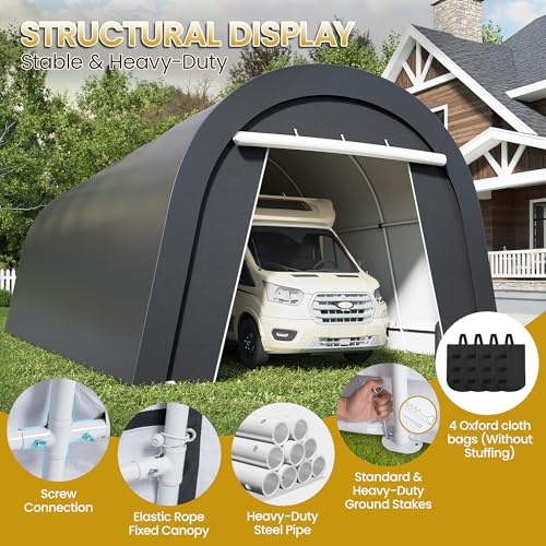 Wisteria Lane Heavy Duty Carport with 4 Cloth Bags, All-Weather Portable Garage with 2 Roll-up Doors, Car Canopy Storage Shelter Shed for Boat, Truck, or Garden Tools, 12' x 25' Wisteria Lane