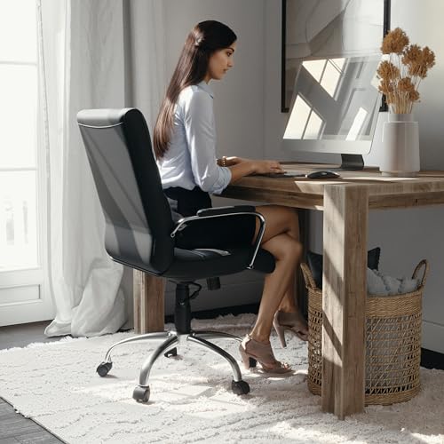 Flash Furniture Whitney Mid-Back Swivel LeatherSoft Desk Chair with Padded Seat and Armrests, Adjustable Height Padded Office Chair, Black Flash Furniture