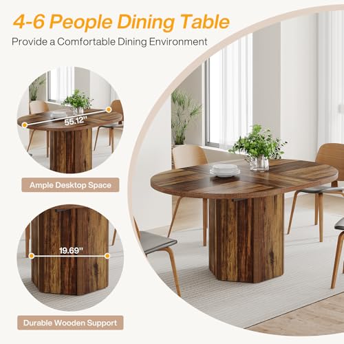 Tribesigns 55.12 Inches Oval Dining Table for 4-6 People, Wood Kitchen Table, Rustic Dinner Room Table, Home Furniture Kitchen Table for Kitchen, Home Dining Room, Living Room, Wooden Base, Brown Tribesigns