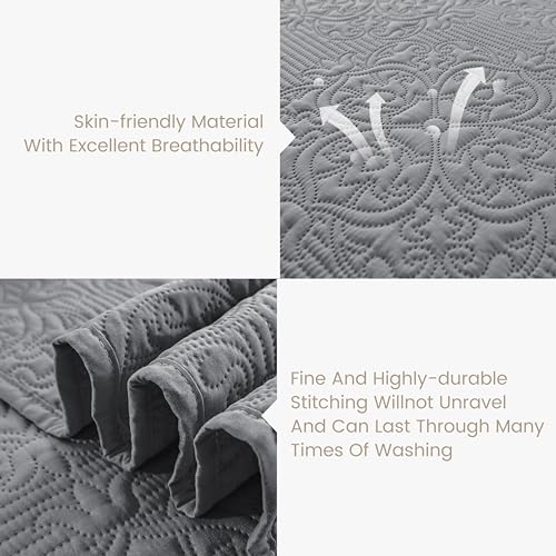 Sophia & William Bed Quilt Bedspread Coverlet - Reversible, Lightweight - Queen Size, Iron Grey Sophia & William