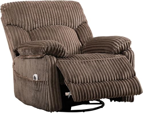 SUNWAVE Power Recliner Chair, Electric Swivel Rocker Recliner with Massage and Heat, Hybrid Corduroy Recliner, USB Remote, Tool-Free Assembly
