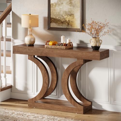 Tribesigns 43.31-Inch Farmhouse Console Table for Entryway, Unique Narrow Sofa Table Behind The Couch with Curved Legs for Living Room, Hallway, Foyer, Entrance, Rustic Brown Tribesigns