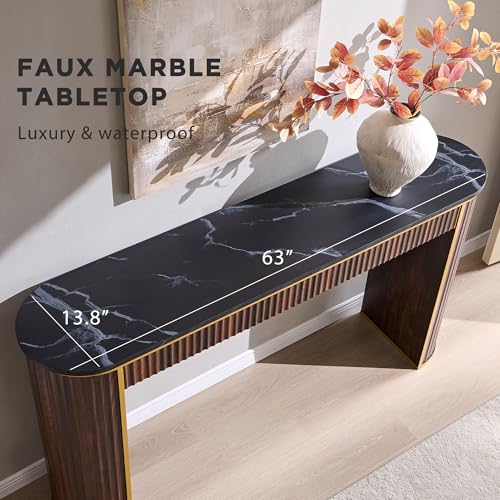 OKD Modern Fluted Console Table, 63" Long Narrow Entryway & Sofa Tables for Hallway, Tall Accent Table Behind Couch for Foyer Living Room, Dark Walnut OKD