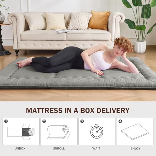 VIPBED Japanese Floor Futon Mattress Full Size, 4" Thicken Foldable Mattress Tatami Mat Sleeping Pad, 25D Foam Filled Traditional Shiki Futon (shikibuton), Designed in Japan (Dark Grey 54"x 80") VIPBED