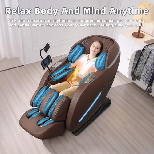 MYTHIA 2026 A303C Massage Chair, Full Body Zero Gravity Recliner with SL Track, Body Scan, 12 Auto Modes, Lumbar Heat, Bluetooth App, Wireless Charge, and Foot Rollers for Home and Office (Brown) MYTHIA