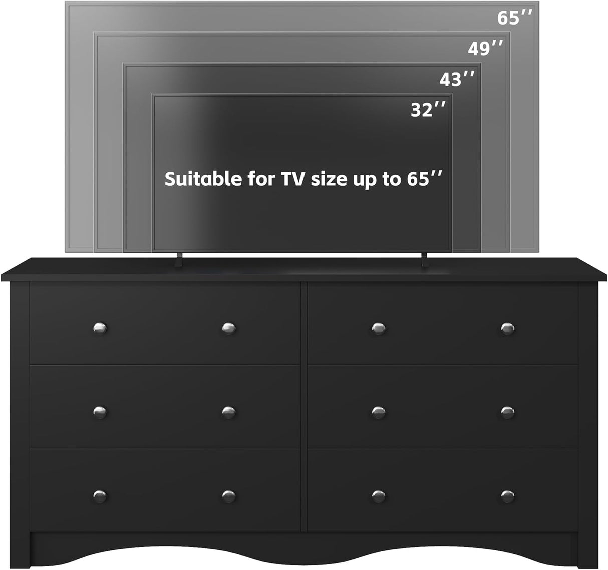 Furmax 6 Wood Drawers Dresser for Bedroom, Double Dresser for TV up to 65 inch, TV Stand Storage Chest of Drawers for Living Room Hallway Entryway (Black) Furmax