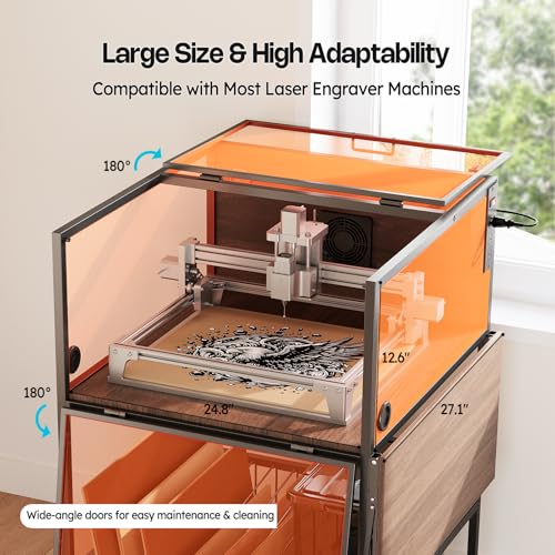 Crafit Laser Engraver Enclosure Cabinet with Exhaust, Laser Engraving Table with Ventilation Fan, Heavy Duty Laser Cutter Protective Cover Tent with Eye Protection, Insulates against Noise Fumes Odors Crafit