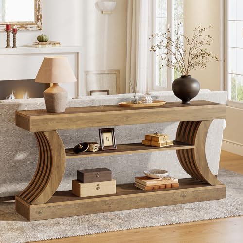 Tribesigns 70.9-Inch Long Farmhouse Entryway Console Table with Storage, 3-Tier Wooden Couch Table Behind Sofa, for Entry, Entrance, Hallway, Foyer, Living Room, Rustic Brown Tribesigns