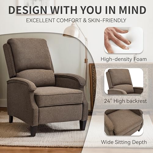 VKNOW Recliner Chair, Fabric Recliner with Soft Armrest, Home Theater Seating with Adjustable Push Back and Lumbar Support, Single Sofa for Adults, Lounge Chair for Living Room, Bedroom(Brown)