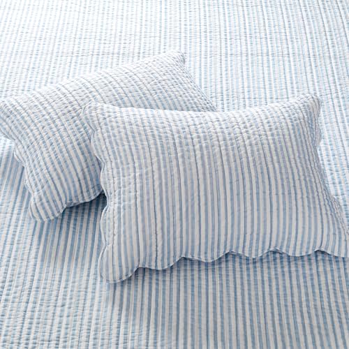 Levtex Home - Martha Stripe Quilt Set - Full/Queen Quilt and Two Standard Shams - Stripe - Blue White - Quilt (88x92in.) and Shams (20x26in.) - Reversible - Cotton Levtex Home
