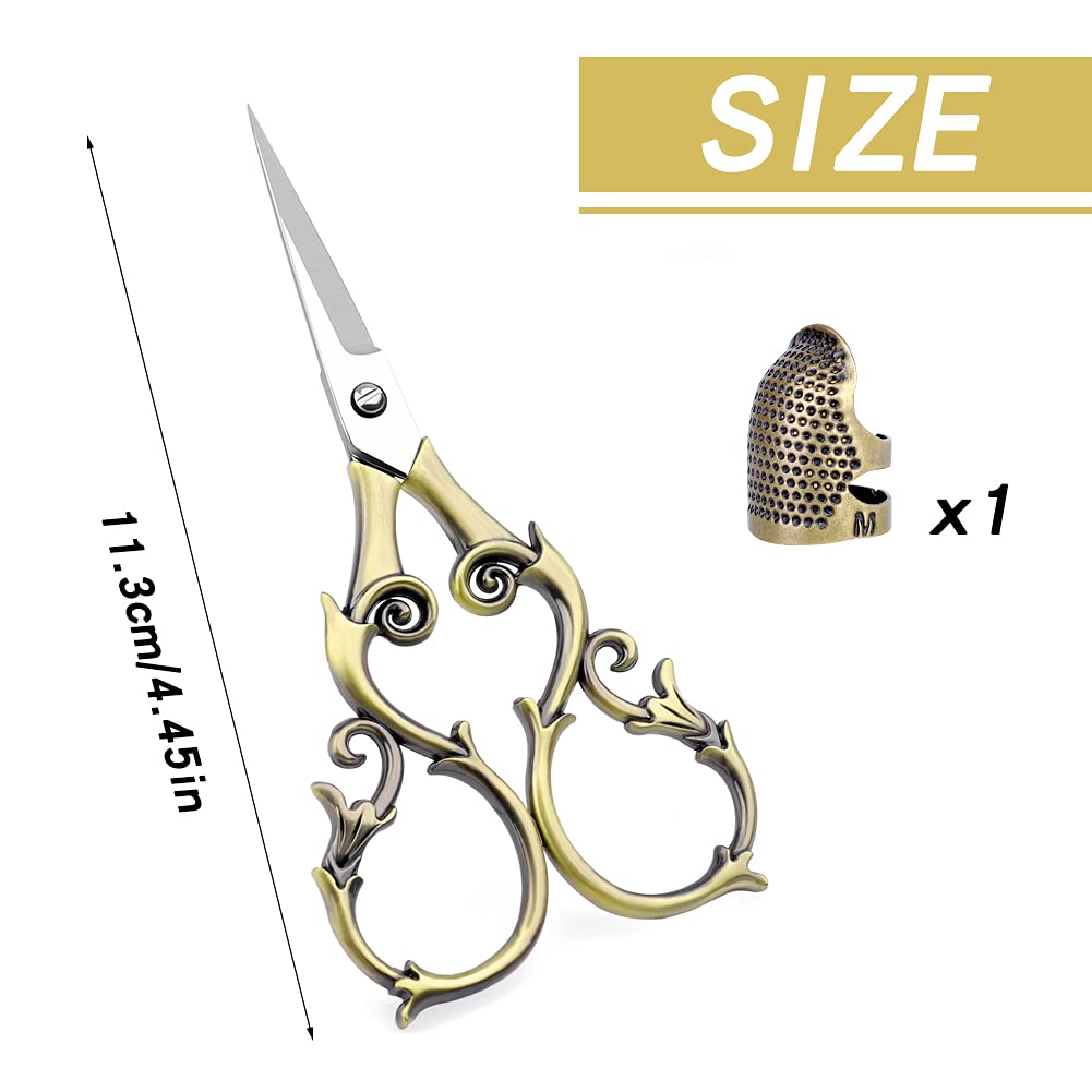 SHWAKK Embroidery Scissors 4.45in Ancient Cyan Gourd flower Scissors with Tassels and Thimble, Embroidery Tools for Sewing, Crafting, Tailoring, Needlework, Handicrafts DIY Tools SHWAKK