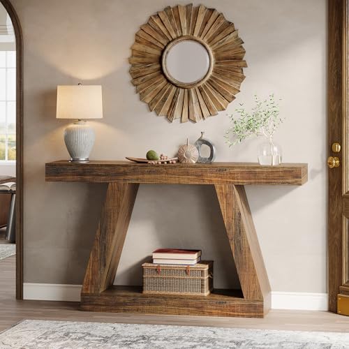 Tribesigns Farmhouse Console Table, 55-Inch Rustic Sofa Table with Storage, Industrial Wooden Entryway Table for Hallway, Living Room, Dark Brown Tribesigns