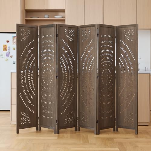 66.9Inch Folding Room Divider, 3 Panels Wood Carved Privacy Screens, Free Assembled Freestanding Partition for Home Office Restaurant Bedroom (Natural) Svimi