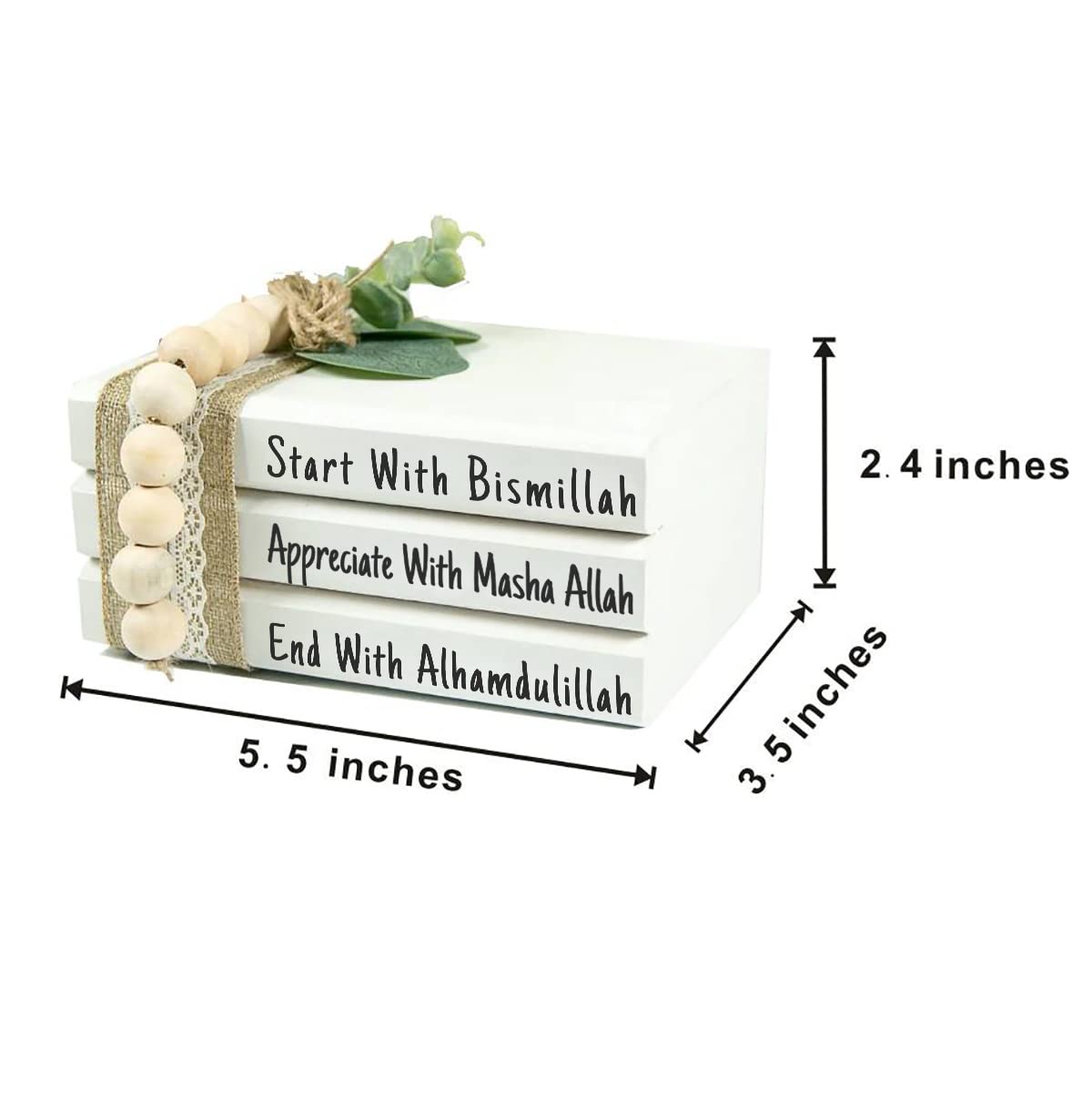 Farmhouse Mini Book Stack, Start With Bismillah End With Alhamdulillah, Islamic Wooden Home Decor, Muslim Tier Tray Eid Decorations Dazingart