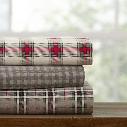 Pointehaven 180 GSM Luxury Cotton Printed Flannel Duvet Set - Button Closure 100% Cotton Double Brushed Flannel Derby Printed Duvet Set with Tie-Backs All Season King/Cal King Pointehaven
