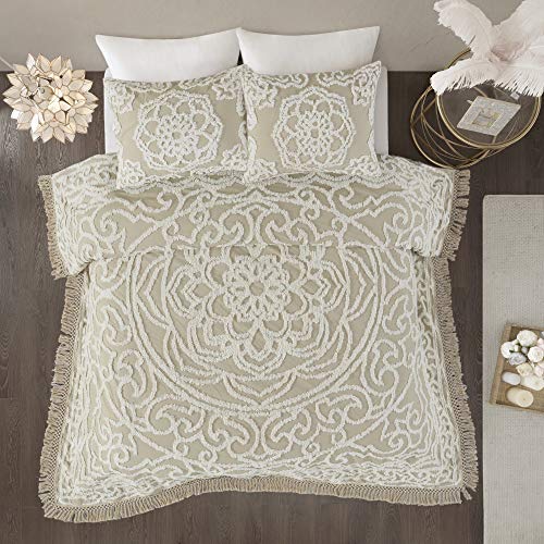 Madison Park Laetitia Lightweight 100% Cotton Quilt Set, Breathable Chenille Tufted, Shabby Chic Boho Medallion Design, Sham, Floral Ivory w/ Tassels, King/California King (104 in x 92 in) 3 Piece Madison Park
