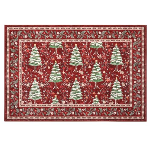 GarveeHome Red Christmas Doormat 2x3 Rug Non-Slip Washable for Entryway Indoor Small Kitchen Rugs Soft Bathroom Rugs Christmas Tree Animals Print Holiday Decor Low-Pile Door Mat GarveeHome