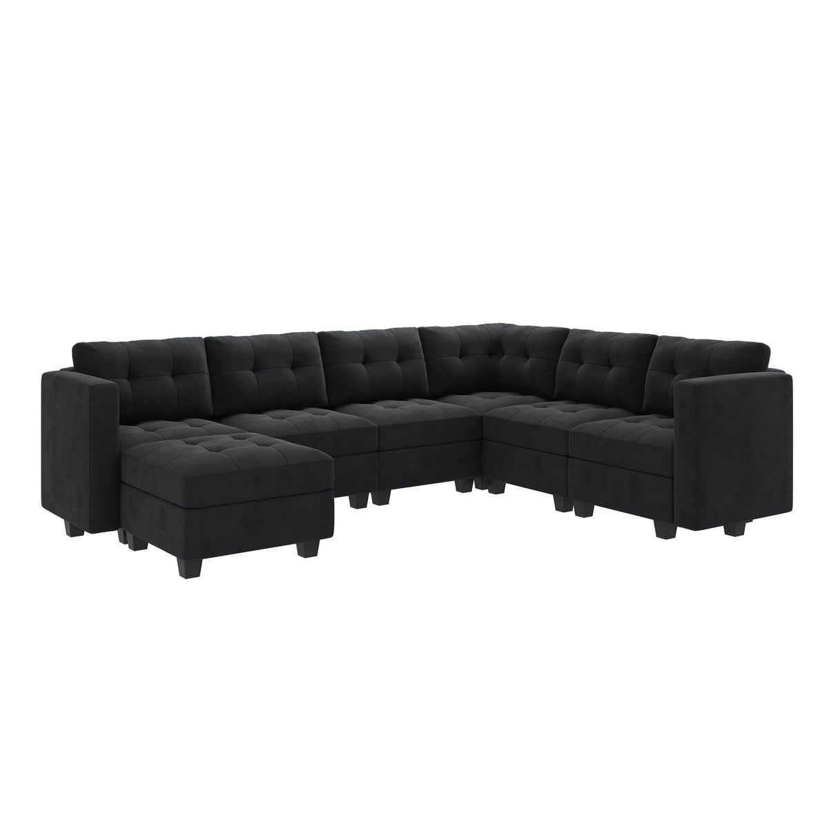 HONBAY Modular Sectional Sofa Oversized U Shaped Couch with Storage Seat Velvet 7-Seat Modular Sofa with Reversible Chaises,Velvet Black HONBAY