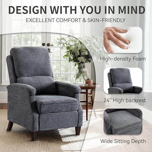 VKNOW Recliner Chair, Fabric Recliner with Soft Armrest, Home Theater Seating with Adjustable Push Back and Lumbar Support, Single Sofa for Adults, Lounge Chair for Living Room, Bedroom(Dark Grey)