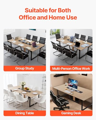 VEVOR Conference Table, 8 ft Office Meeting Table for 10 Person, Modern Rectangle Seminar Desk with Metal Legs, Large Meeting Desk Ideal for Office, Boardroom, Conference Room, Easy Assembly, Brown VEVOR