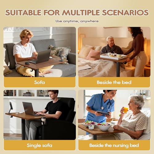 Furmax Mobile Standing Desk with Wheels, Pneumatic Adjustable Rolling Computer Desk Laptop Table for Bed, Couch (Mahogany, Large) Furmax