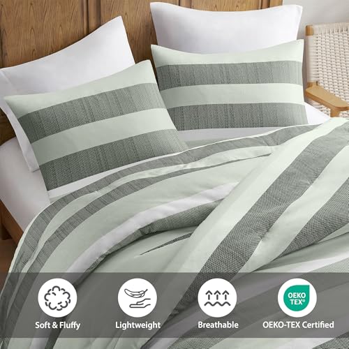 Regency Heights King Comforter Set, 3 Pieces Striped Bed Set, Soft Brushed Microfiber Reversible Bedding Set for All Season, Lightweight & Breathable Bedding Set with Comforter & Shams, Sage Green Regency Heights