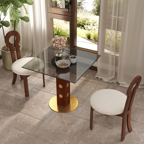 LovingAHome 33.5-Inch Square Multipurpose Conference Table for 2-4 People, Glass Meeting Room Table with Soild Wood Base for Office LovingAHome