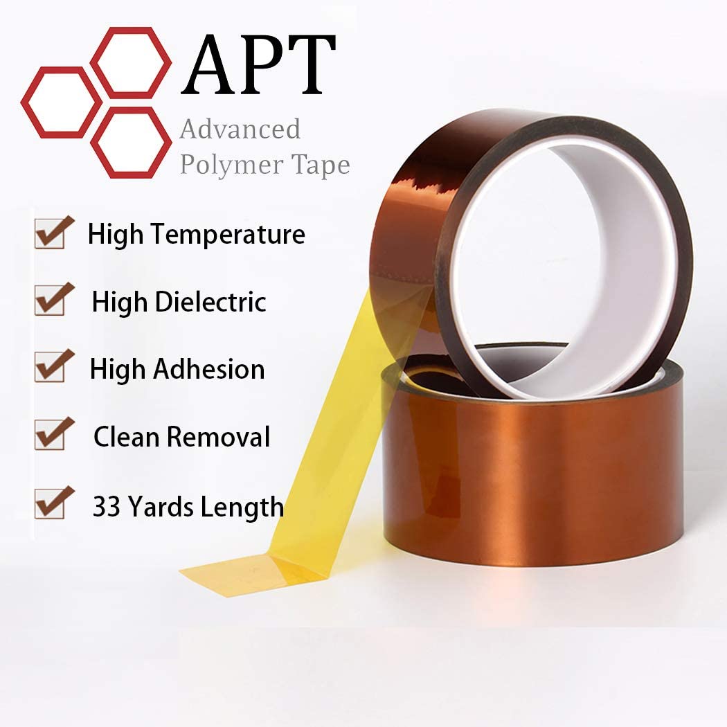 APT, 1 mil Thick Polyimide Adhesive Tape, HighTemperature and Heat Tape, for Masking, Soldering, Electrical, 3D Printer Application. (3" x 36 yds) APT Advanced Polymer Tape