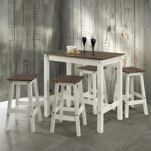 Furniture Dash Wood Bar Height Dining Set of Drop Leaf Table and 4 Stools White Distressed Furniture Dash