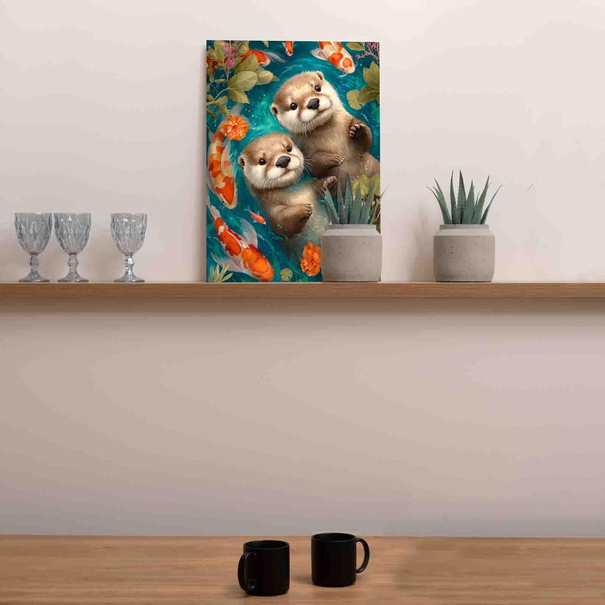 Cute Otters Swimming DIY Paint by Numbers for Adults and Kids Animals Koi Fish Paint by Number Kit on Canvas for Beginners Easy Acrylic Paint DIY Home Wall Decoration Gifts 16"x20" (Frameless) Aihonmin