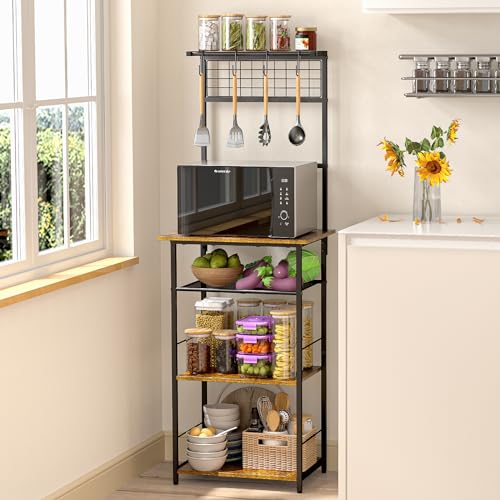 5-Tier Black Coffee Bar Station with S-Shaped Hooks - Farmhouse Corner Cabinet for Small Spaces DAOUTIME
