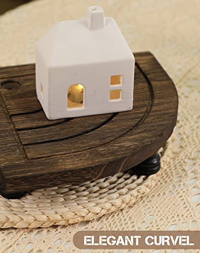 Tikea Decorative Wood Riser for Display, 2-Tier Rustic Corner Shelf for Kitchen Bathroom Counter Decor, Pedestal Stand for Soap Dispenser, Candle and Plant (Brown) Tikea