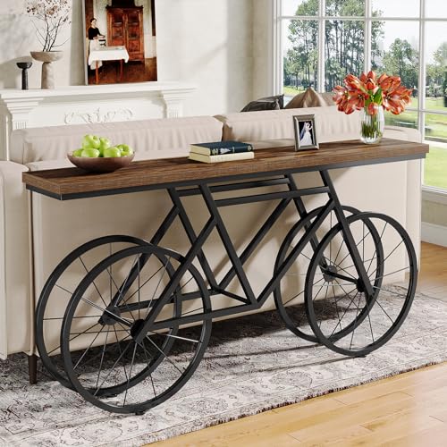 Tribesigns 70.9-Inch Extra Long Console Table, Narrow Sofa Table with Bicycle Metal Base, Modern Industrial Entryway Table Behind Couch Table for Living Room, Hallway, Entrance, Foyer, Rustic Brown Tribesigns