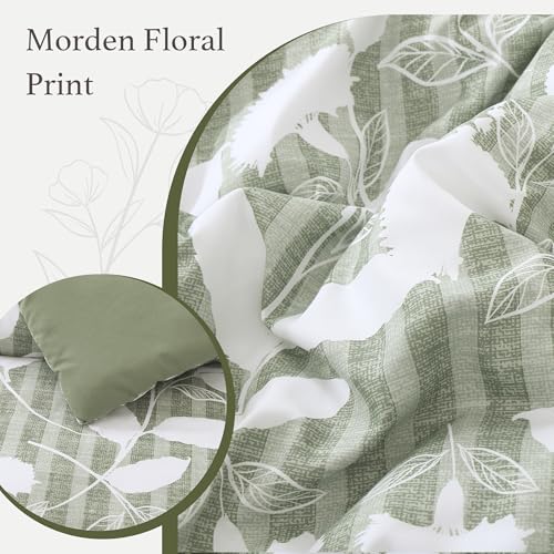 BLOOMHAVEN Queen Comforter Set -7 Pieces Sage Green Floral Comforter Set for All Seasons, Bed in a Bag Queen with Botanical Flowers Comforter, Sheets, Pillowcases & Shams BLOOMHAVEN