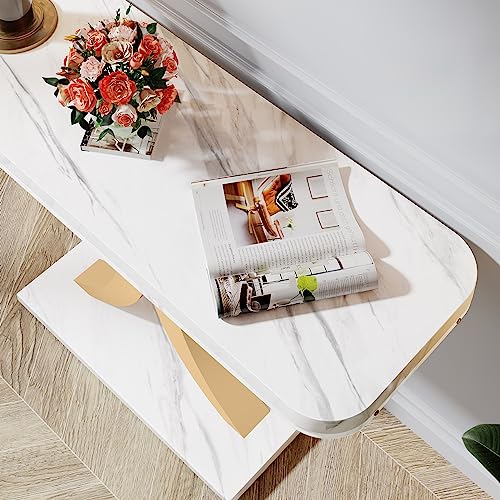 LITTLE TREE Narrow Entryway Console Table, Small, White+Gold LITTLE TREE