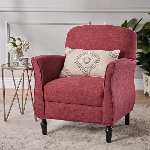 FEMICON Armchair Traditional Design with Tweed Upholstery and Polished Turned Legs, Retro Style, Red FEMICON