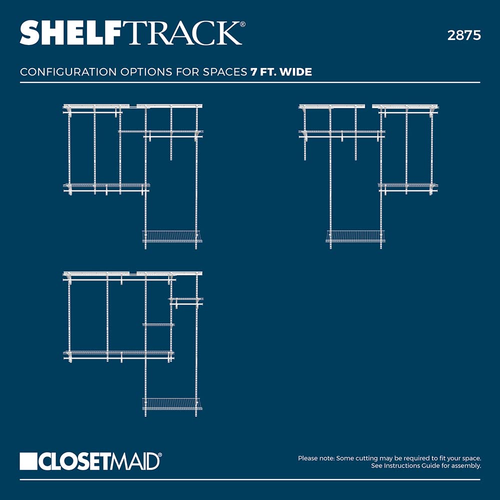 ClosetMaid ShelfTrack Wire Closet Organizer System, Adjustable from 5 to 8 Ft., With Shelves, Clothes Rods, Shoe Shelf, Hardware, Durable Steel, White ClosetMaid