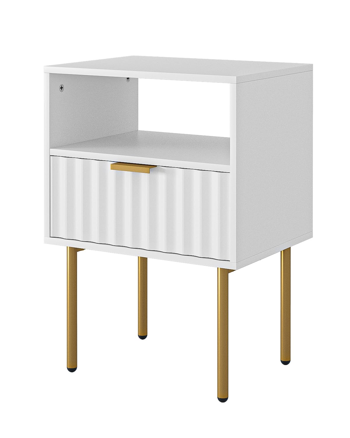 Aienvey Nightstand,Modern Bedside Table with Gold Frame,White Night Stand,Bedside Furniture, Modern Side Table with Drawer and Shelf for Bedroom,Living Room (White) Aienvey