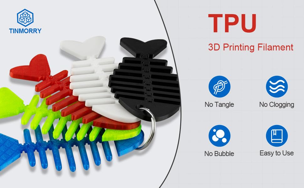 TPU Filament 1.75mm, TINMORRY 95A TPU Flexible 3D Printing Filament, 1 kg (2.2 lbs)/Spool, Black TINMORRY