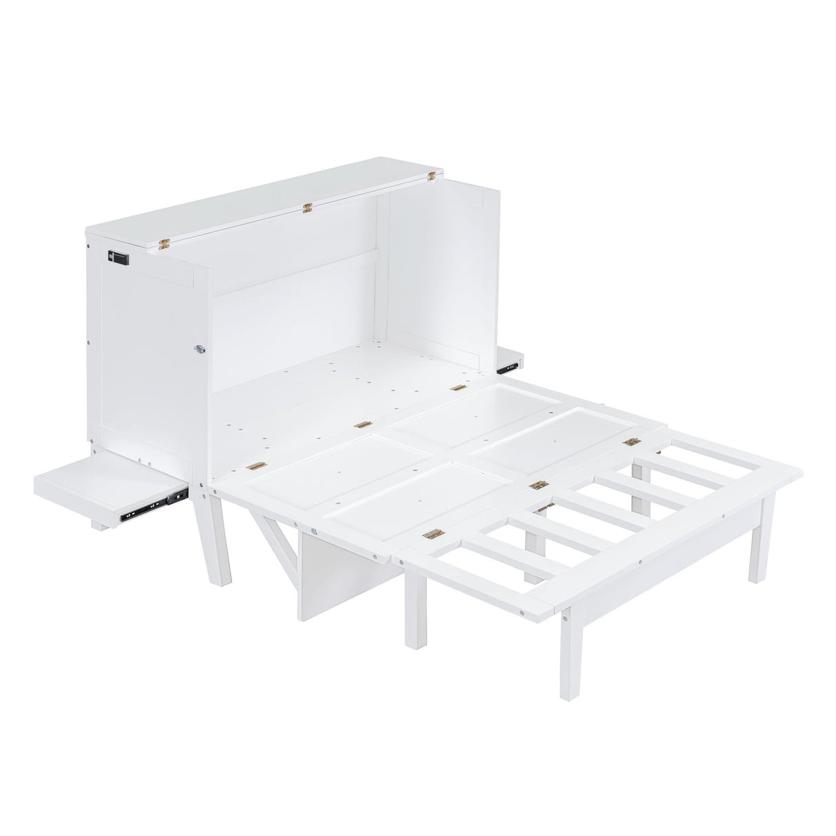 Ball & Cast Murphy Bed Full Szie,Cabinet Hideaway with USB Port and Removable Shelves,Wall Bed W/ 2 Movable Desks,can be Folded,Platform Bedframe for Kids Bedroom,Student Dorms,White Ball & Cast