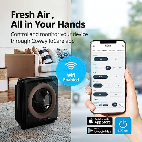 Coway Airmega AP-1512HHS App-Enabled Smart Technology, Compatible with Amazon Alexa True HEPA Air Purifier, Black/Bronze Coway