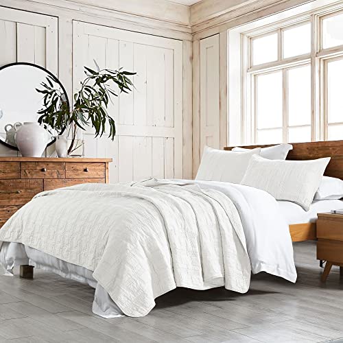 HORIMOTE HOME 100% Cotton Quilt Set Twin Size, White Pre-Washed 2-Piece Bedspread Coverlet Set, Cozy Lightweight Stitching Decorative Bedding Cover with 1 Shams in Geometric Pattern for All Season HORIMOTE HOME