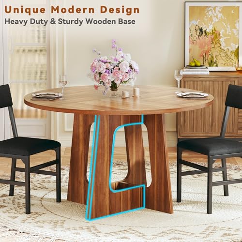 HUAHUU Round Dining Table Set for 6, 7-Piece Kitchen Table and Chairs for 6, 47'' Round Dining Room Table Set with 6 Chairs, Space Saving Dining Table with Wood Base for Kitchen, Living Room, Brown HUAHUU