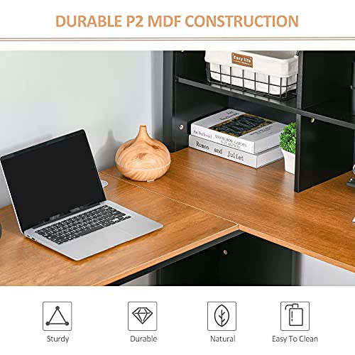 HOMCOM L Shaped Computer Desk with Hutch, 59" Corner Desk, Space Saving Home Office Desk with Storage Shelves, Drawer and Cabinet, Black HOMCOM