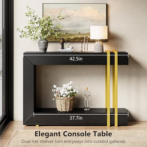 Einhomn 42.5" Console Table Behind Couch, 2-Tier Narrow Entryway Table with Storage, Wood Sofa Tables for Hallway/Entrance/Living Room/Foyer, Black Einhomn