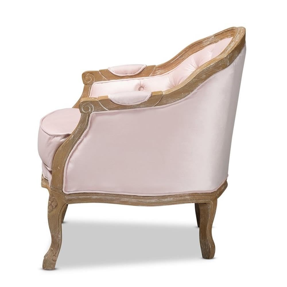 Baxton Studio Genevieve Traditional French Provincial Light Pink Velvet Upholstered White-Washed Oak Wood Armchair Baxton Studio