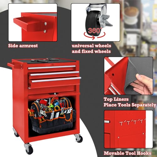Kirmosal 13 Drawers Rolling Tool Chest with Wheels,Large Capacity Tool Storage Cabinet with Removable Top Toolbox, Locking Mechanical Tool Cart with Liner,Suitable for Garages, Warehouses-red Kirmosal