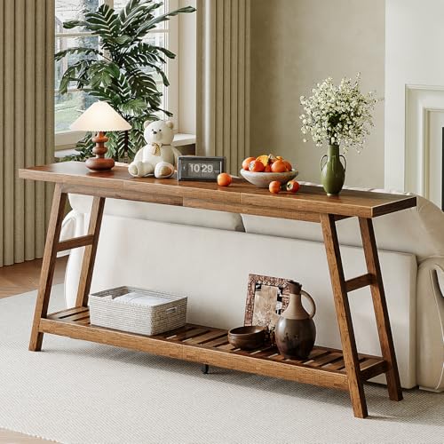 ChooChoo 70.9 Inch Long Console Tables for Entryway, Wood 2-Tier Entry Hallway Table, Narrow Sofa Table Behind Couch Table for Living Room, Entrance, Walnut ChooChoo