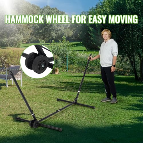 Backyard Expressions Adjustable One Size Fits All Hammock Stand with Wheels – 9FT Steel Heavy Duty Portable Frame, 450 lb Capacity, Easy No-Tool Assembly BACKYARD EXPRESSIONS PATIO · HOME · GARDEN