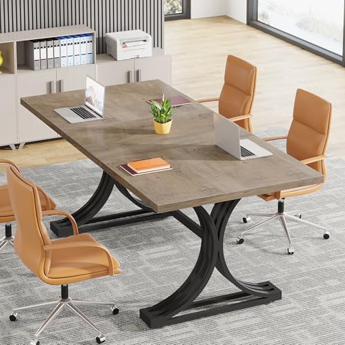 Tribesigns 10.5FT Conference Table, Modern Meeting Table for 8-10 People, Rectangle Seminar Boardroom Table for Office Conference Room (2, Gray+Black) Tribesigns